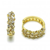 Gold Filled Huggie Hoop Style Baguette Design with White Cubic Zirconia Polished Golden Finish