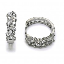 Gold Filled Rhodium Huggie Hoop Baguette Design with White Cubic Zirconia Polished Rhodium Finish