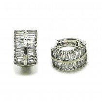Gold Filled Huggie Hoop Baguette Design with White Cubic Zirconia Polished Rhodium Finish