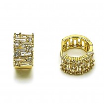  Gold Filled Huggie Hoop Style Baguette Design with White Cubic Zirconia Polished Golden Finish