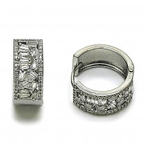 Gold Filled Huggie Hoop Baguette Design with White Cubic Zirconia Polished Rhodium Finish