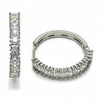 Gold Filled Rhodium Huggie Hoop with White Cubic Zirconia Polished Rhodium Finish