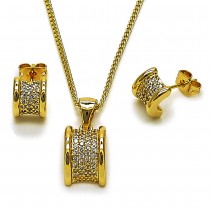 Gold Filled Earring and Pendant Set with White Micro Pave Polished Golden Finish
