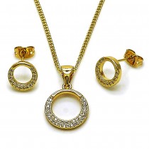 Gold Filled Earring and Pendant Set with White Micro Pave Polished Golden Finish