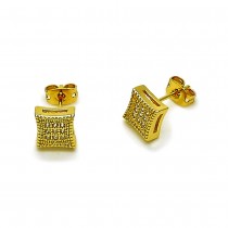 Gold Filled Stud Earring with White Micro Pave Polished Golden Finish