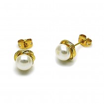 Gold Filled Stud Earring  Ball and Love Knot Design with Ivory Pearl Polished Golden Finish