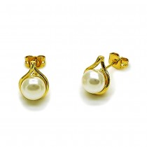 Gold Filled Stud Earring Ball Design with Ivory Pearl Polished Golden Finish