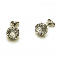 Gold Filled Stud Earring Cluster Design with White Cubic Zirconia and White Micro Pave Polished,Rhodium Finish
