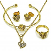 Gold Filled Earring and Pendant Children Set  Heart Design with White Micro Pave Polished Golden Finish