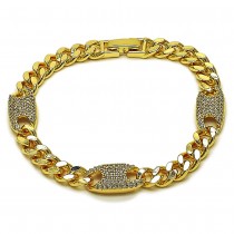Gold Filled Fancy Bracelet Puff Mariner and Miami Cuban Design with White Cubic Zirconia Polished Golden Finish 7 Thickness 7 Inches Length