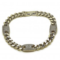 Gold Filled Fancy Bracelet Puff Mariner and Miami Cuban Design with White Cubic Zirconia Polished Rhodium Finish 7 Inches Length