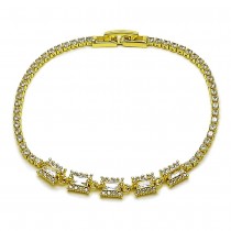 Gold Filled Fancy Bracelet Cluster and Baguette Design with White Cubic Zirconia Polished Golden Finish 2 MM Thickness 7 Inches Length