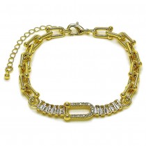 Gold Filled Fancy Bracelet Baguette Design with White Cubic Zirconia and White Micro Pave Polished Golden FinishM7 MM Thickness 8 Inches Length