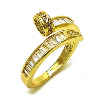 Gold Filled Multi Stone Ring Nail and Baguette Design with White Cubic Zirconia and White Micro Pave Polished