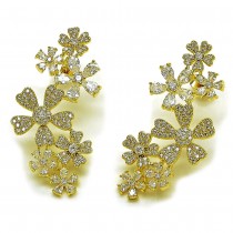 Gold Filled Stud Earring Flower Design with White Cubic Zirconia and White Micro Pave Polished Golden Finish
