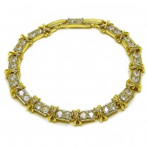 Gold Filled Fancy Bracelet Hugs and Kisses Design with White Cubic Zirconia Polished Golden Finish