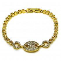 Gold Filled Fancy Bracelet Puff Mariner Design with White Cubic Zirconia Polished Golden Finish