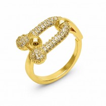 Gold Filled Multi Stone Ring Oval Bar Design with White Micro Pave Polished Golden Finish