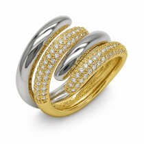 Gold Filled Multi Stone Ring with White Micro Pave Polished Two Tone (One size fits all)