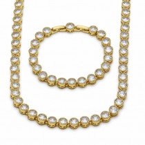 Gold Filled Necklace and Bracelet Round Design with White Cubic Zirconia Polished Golden Finish