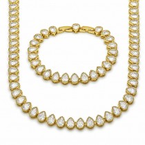 Gold Filled Necklace and Bracelet Pear-Shaped Design with White Cubic Zirconia Polished Golden Finish
