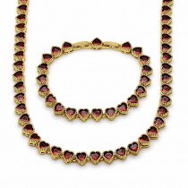Gold Filled Necklace and Bracelet Heart Design with Garnet Cubic Zirconia Polished Golden Finish