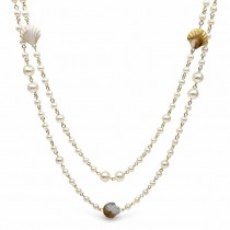 Gold Filled Fancy Necklace Shell and Ball Design with Ivory Pearl and Ivory Mother of Pearl Polished Golden Finish
