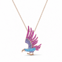Sterling Silver Rose Gold Plated Eagle Necklace With Multicolor Cubic Zirconia