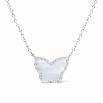 Sterling Silver Rhodium Plated Butterfly Necklace With Cubic Zirconia