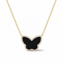 Sterling Silver Yellow Gold Plated Butterfly Necklace With Cubic Zirconia