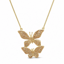 Sterling Silver Yellow Gold Plated Butterfly Necklace With Champagne Cubic Zirconia