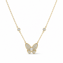 Sterling Silver Yellow Gold Plated Butterfly Necklace With Cubic Zirconia
