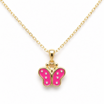 Sterling Silver Yellow Gold Plated Butterfly Necklace With Hot Pink Enamel