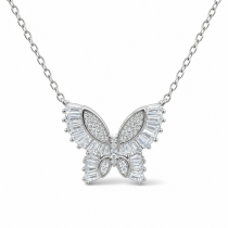 Sterling Silver Rhodium Plated Butterfly Necklace With Cubic Zirconia