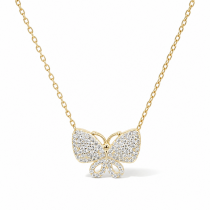Sterling Silver Yellow Gold Plated Butterfly Necklace With Micropave Cubic Zirconia
