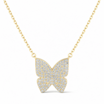 Sterling Silver Yellow & Rose Gold Plated Butterfly Necklace With Micropave Cubic Zirconia