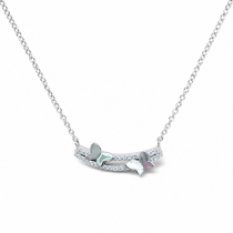 Sterling Silver Rhodium Plated Butterfly Bar Necklace With Cubic Zirconia