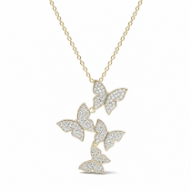 Sterling Silver Yellow Gold Plated Butterfly Necklace With Micropave Cubic Zirconia