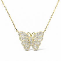 Sterling Silver Rhodium & Yellow Gold Plated Butterfly Necklace With Cubic Zirconia