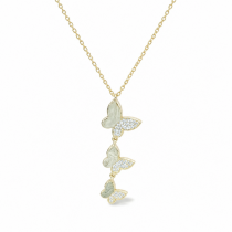 Sterling Silver Yellow Gold Plated Drop Butterfly Necklace With Cubic Zirconia