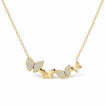 Sterling Silver Yellow Gold Plated Butterfly Bar Necklace With Cubic Zirconia