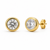 Sterling Silver Rhodium Plated 6mm Bezel Studs Pushback With Cubic Zirconia