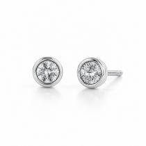 Sterling Silver Rhodium Plated 3mm Bezel Studs Pushback With Cubic Zirconia