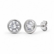 Sterling Silver Rhodium Plated 5mm Bezel Studs Pushback With Cubic Zirconia