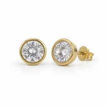 Sterling Silver Rhodium Plated 4mm Bezel Studs Pushback With Cubic Zirconia