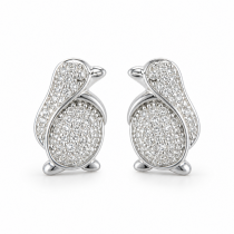 Sterling Silver Rhodium Plated Penguin Pushback Studs With Cubic Zirconia