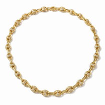Gold Filled Fancy Bracelet Puff Mariner Design with White Micro Pave Polished Golden Finish Half CZ 6MM 16"