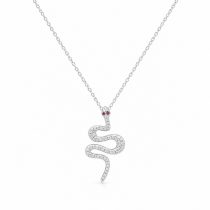Sterling Silver Rhodium Plated Snake Necklace With Cubic Zirconia