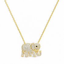 Sterling Silver Rhodium & Yellow Gold Plated Elephant Necklace With Cubic Zirconia
