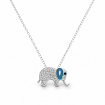 Sterling Silver Rhodium Plated Elephant Necklace With Cubic Zirconia